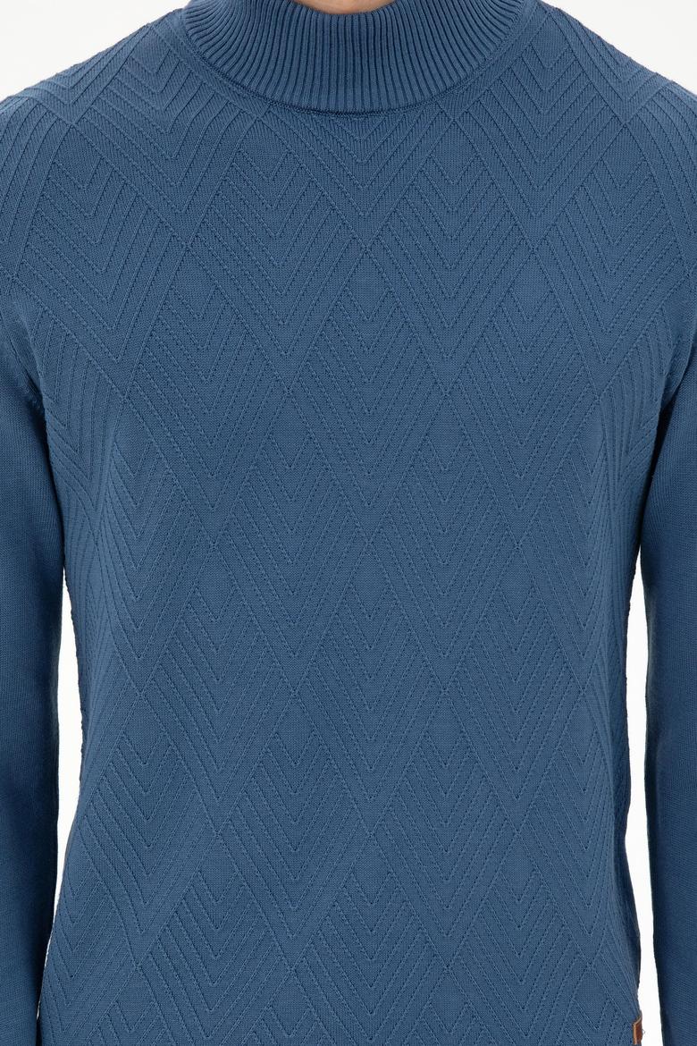 Erkek Slim Fit Yarım Balıkçı Yaka Saks Kazak - 50297038047