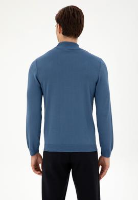 Erkek Slim Fit Yarım Balıkçı Yaka Saks Kazak - 50297038047