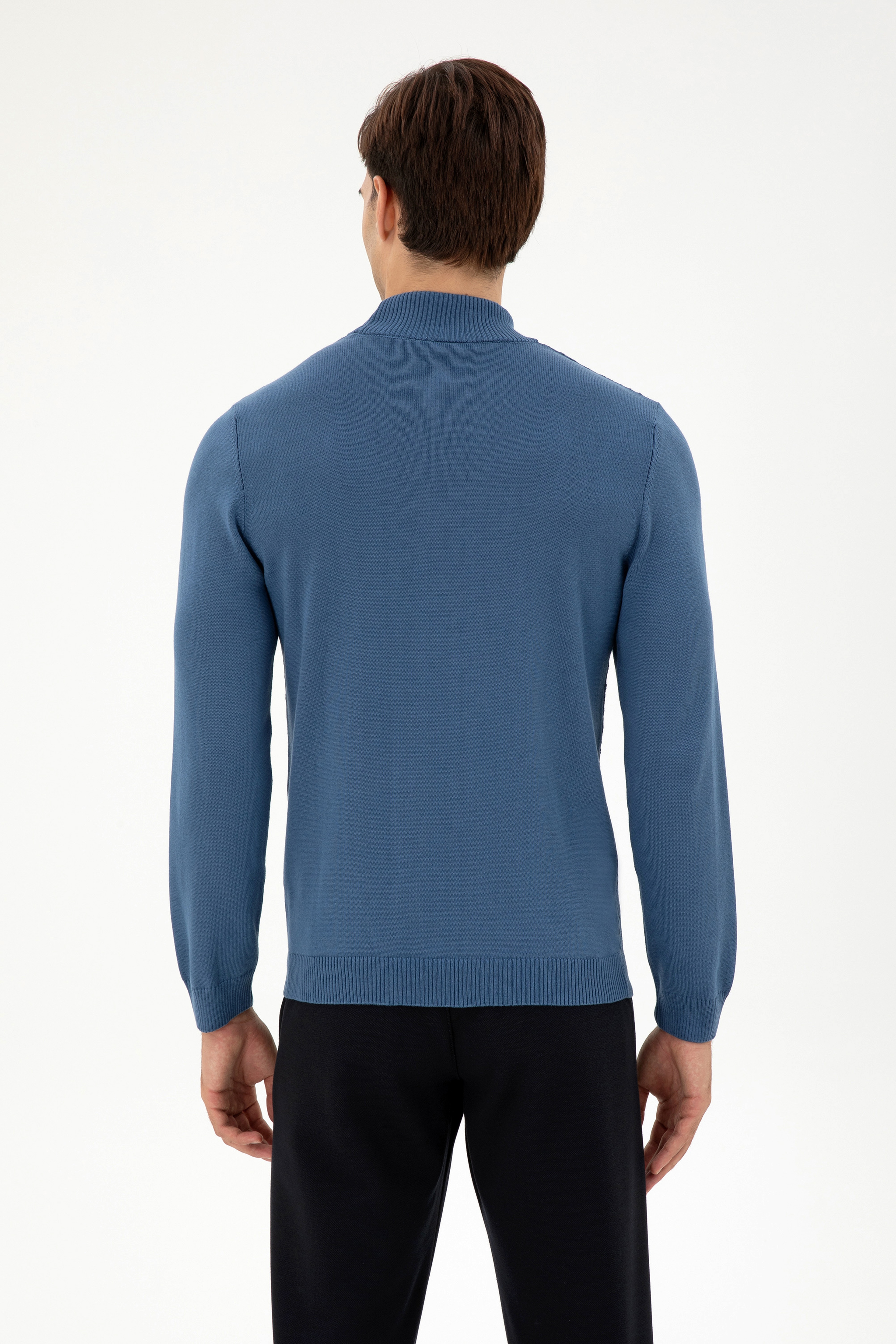 Erkek Slim Fit Yarım Balıkçı Yaka Saks Kazak - Image 5