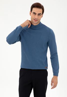 Erkek Slim Fit Yarım Balıkçı Yaka Saks Kazak - 50297038047