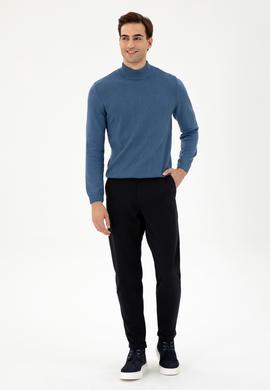 Erkek Slim Fit Yarım Balıkçı Yaka Saks Kazak - 50297038047