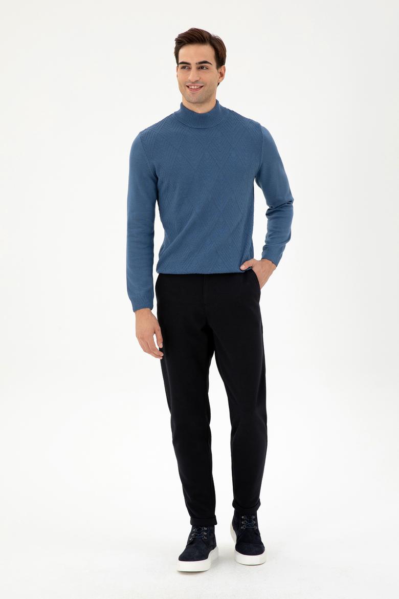 Erkek Slim Fit Yarım Balıkçı Yaka Saks Kazak - 50297038047