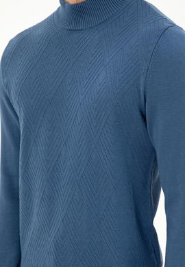 Erkek Slim Fit Yarım Balıkçı Yaka Saks Kazak - 50297038047