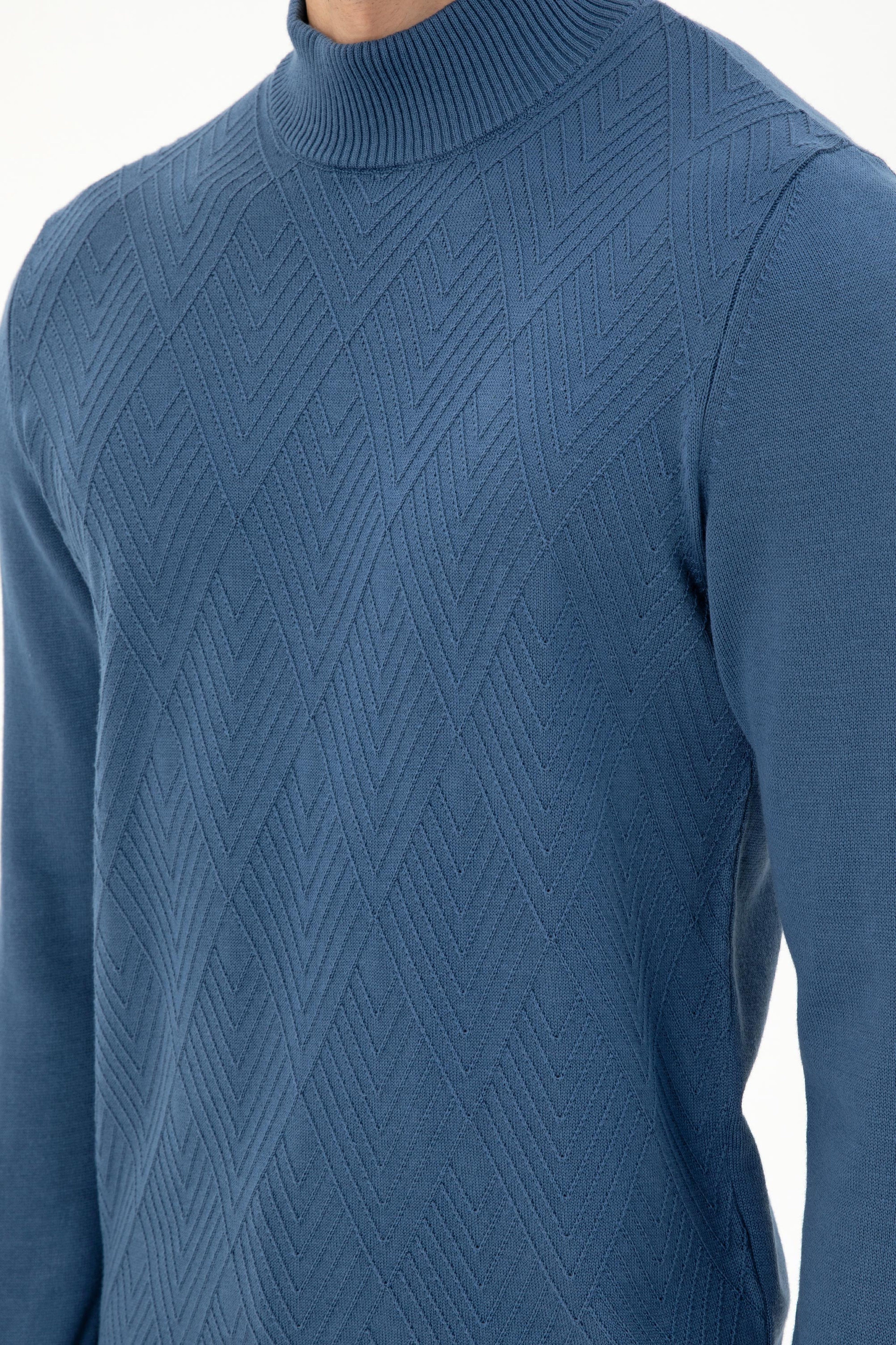 Erkek Slim Fit Yarım Balıkçı Yaka Saks Kazak - Image 7