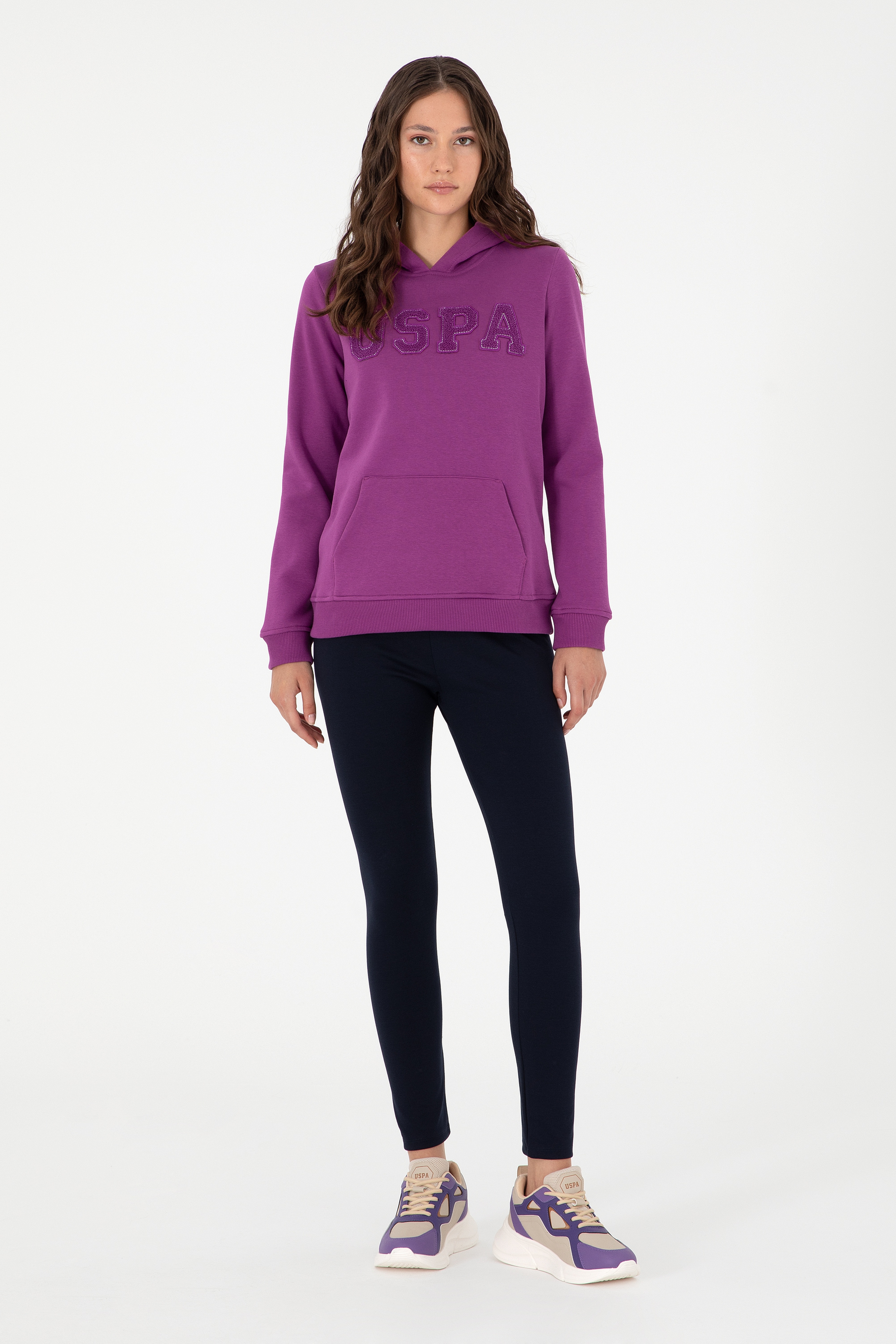 Kadın Menekşe Basic Kapüşonlu Sweatshirt