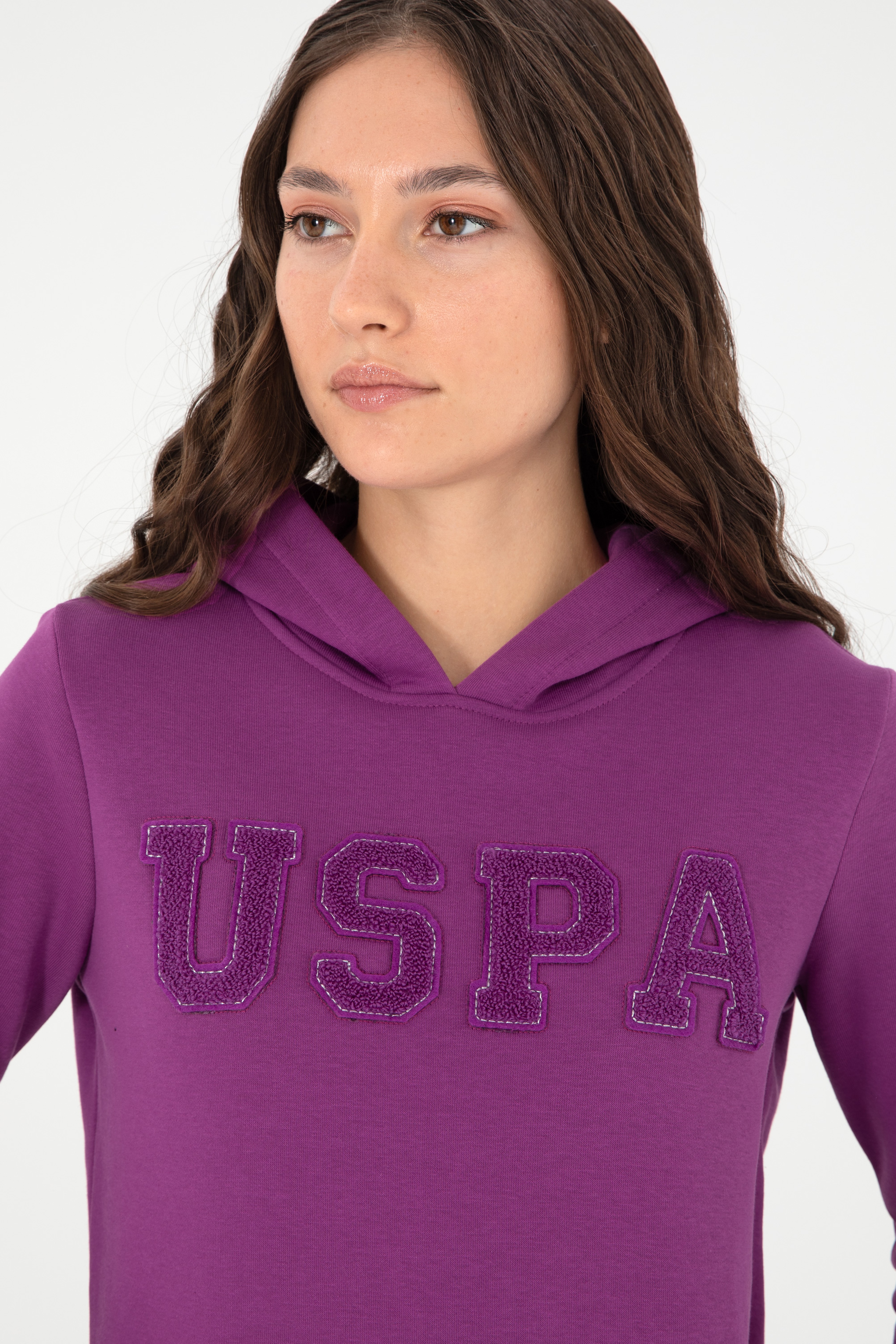 Kadın Menekşe Basic Kapüşonlu Sweatshirt - Image 2