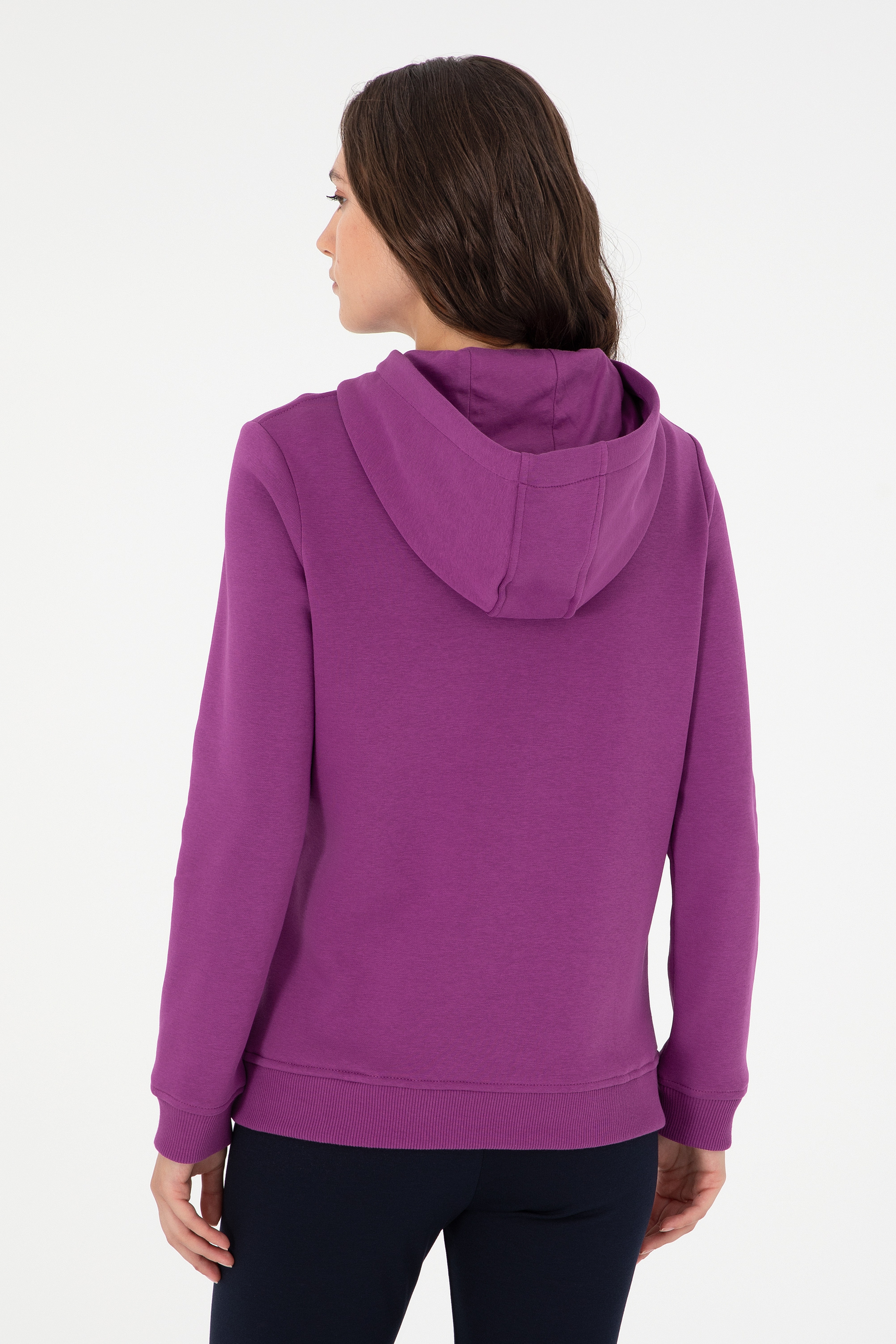 Kadın Menekşe Basic Kapüşonlu Sweatshirt