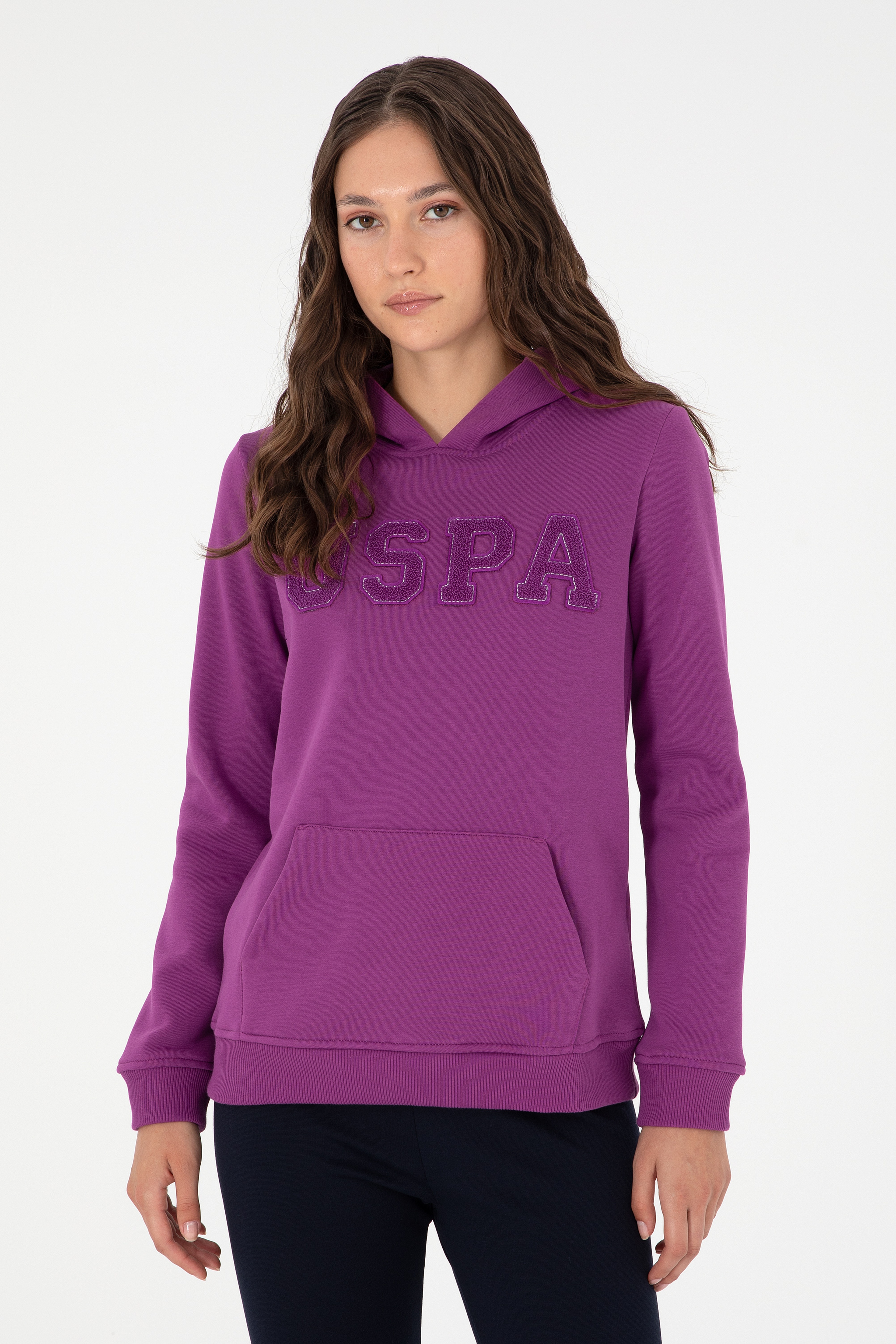 Kadın Menekşe Basic Kapüşonlu Sweatshirt - Image 1