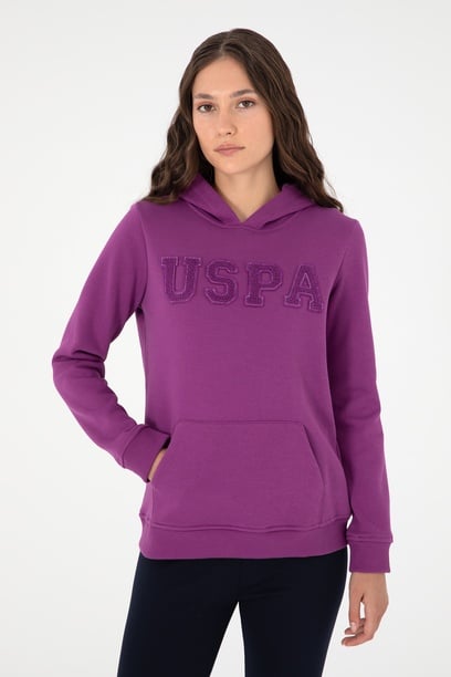Kadın Menekşe Basic Kapüşonlu Sweatshirt