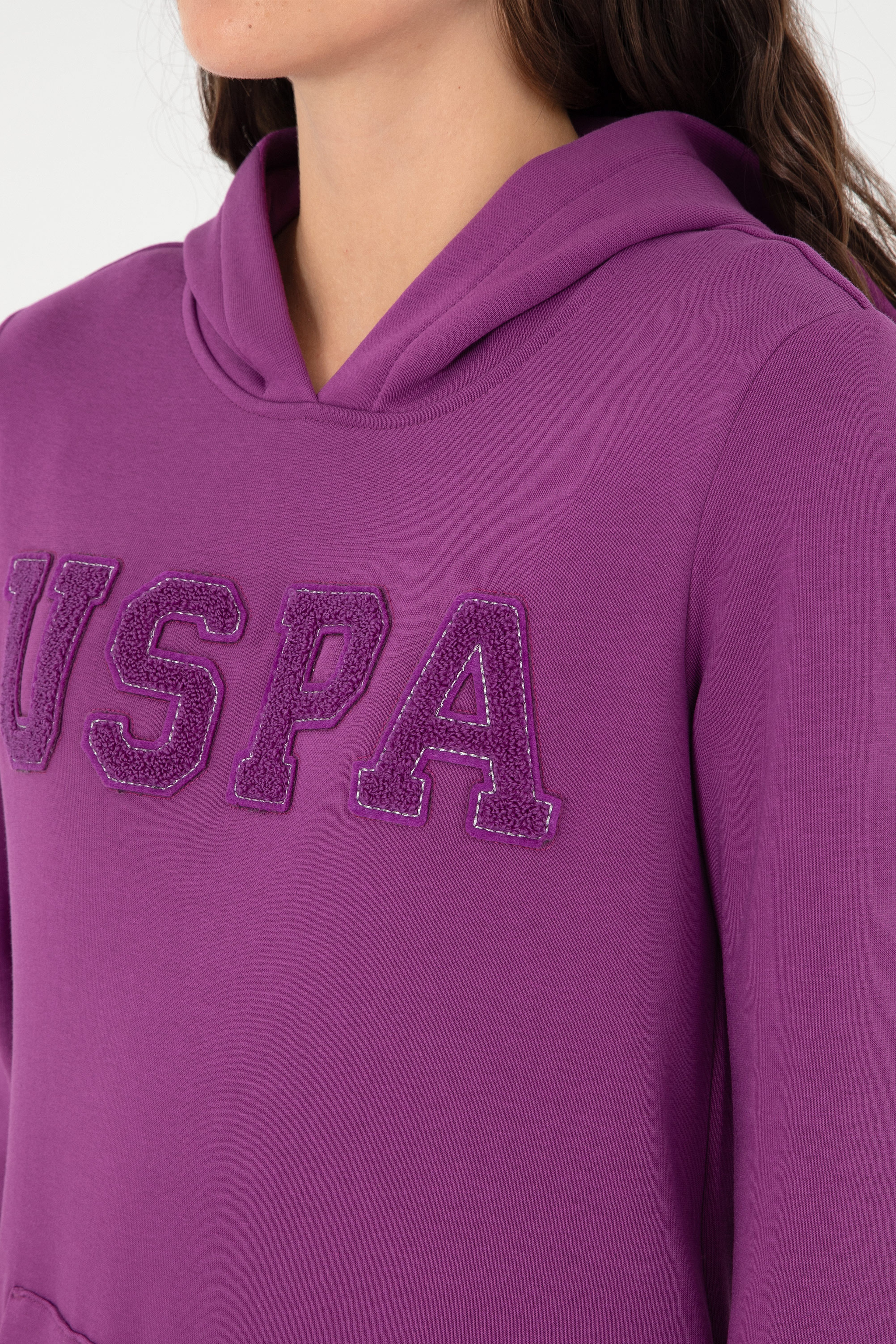 Kadın Menekşe Basic Kapüşonlu Sweatshirt - Image 7