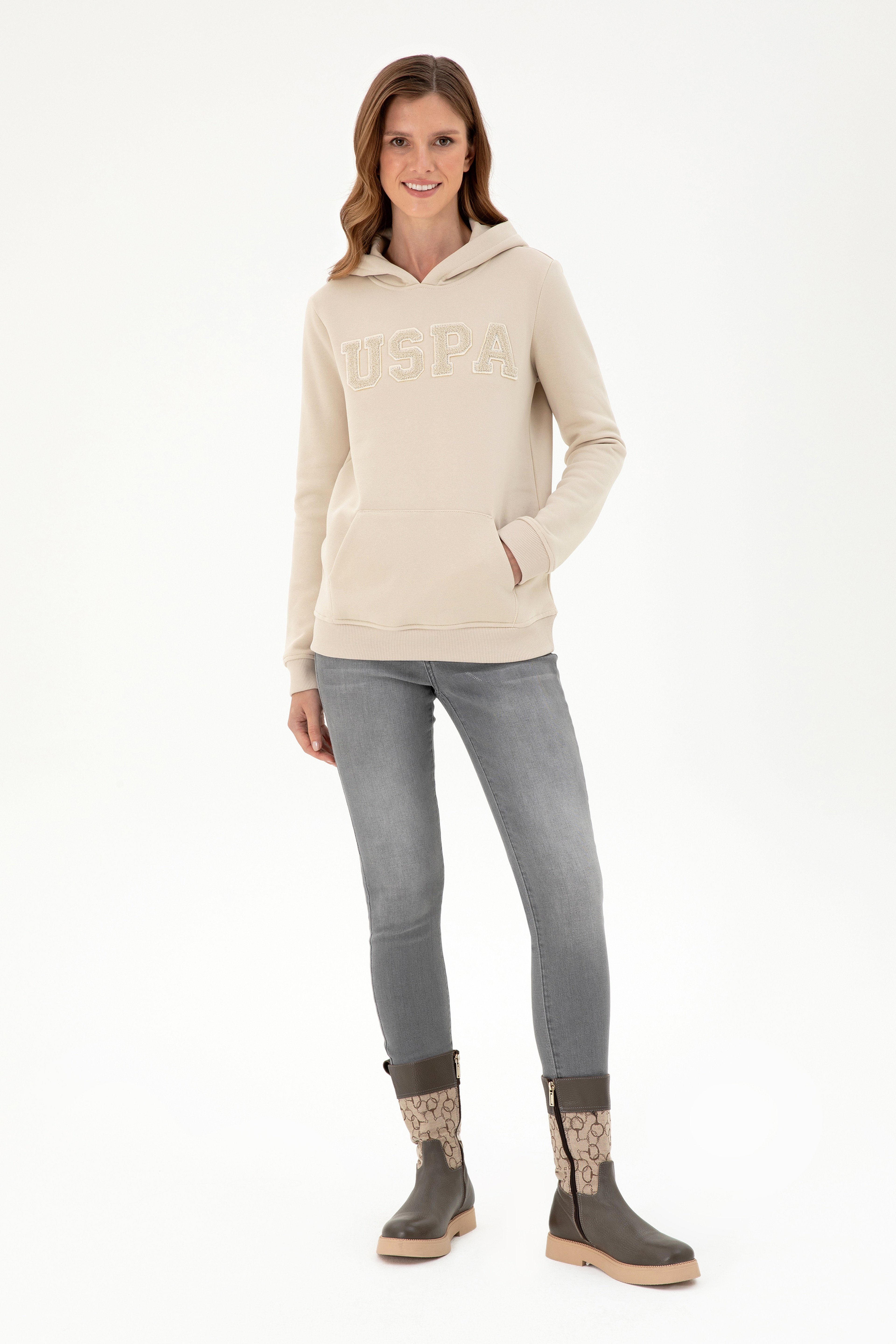 Kadın Taş Basic Kapüşonlu Sweatshirt
