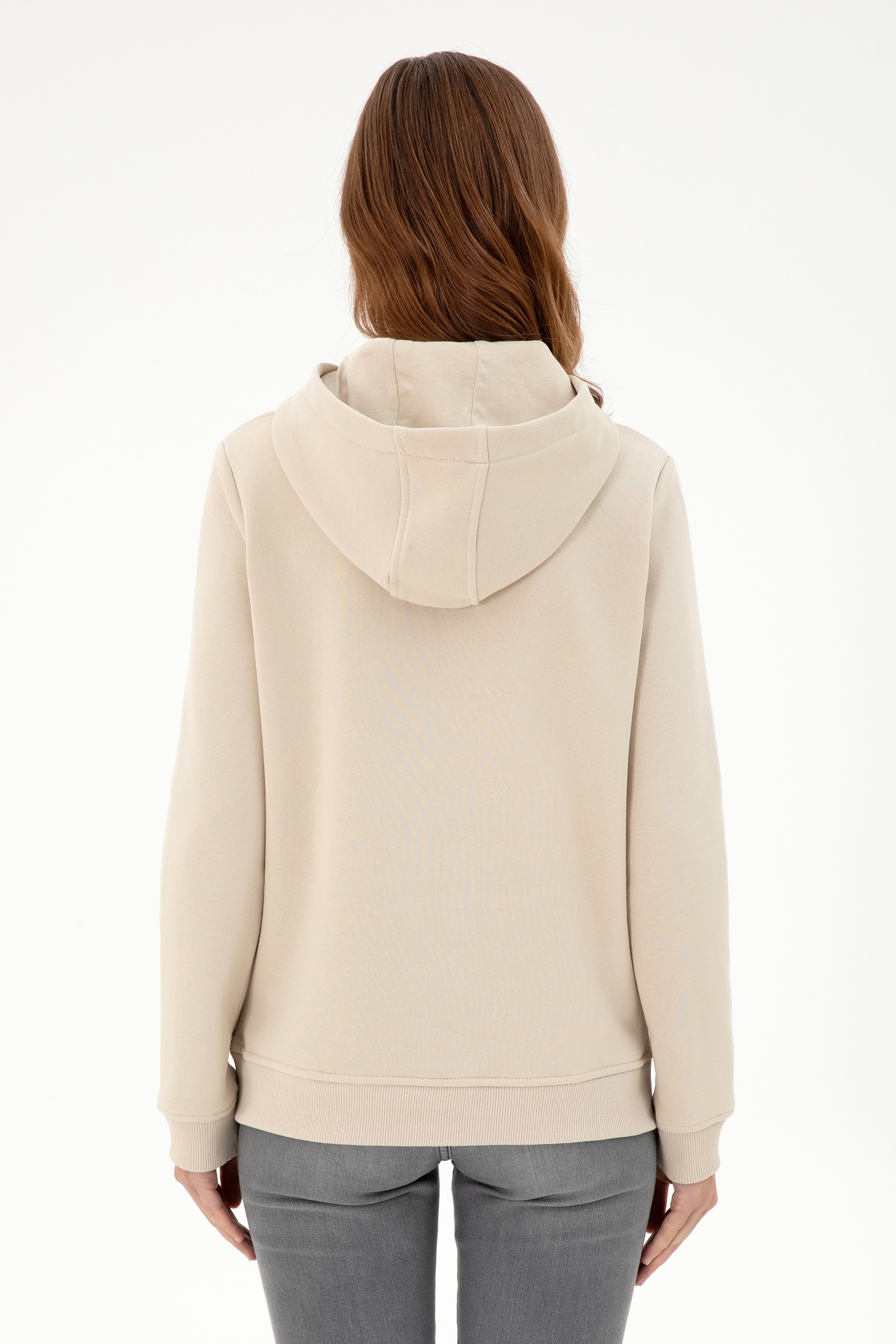 Kadın Taş Basic Kapüşonlu Sweatshirt