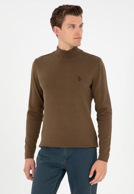 Erkek Slim Fit Yarım Boğazlı Haki Basic Kazak - 50293499010