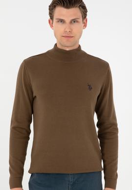 Erkek Slim Fit Yarım Boğazlı Haki Basic Kazak - 50293499010