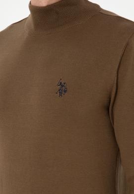 Erkek Slim Fit Yarım Boğazlı Haki Basic Kazak - 50293499010