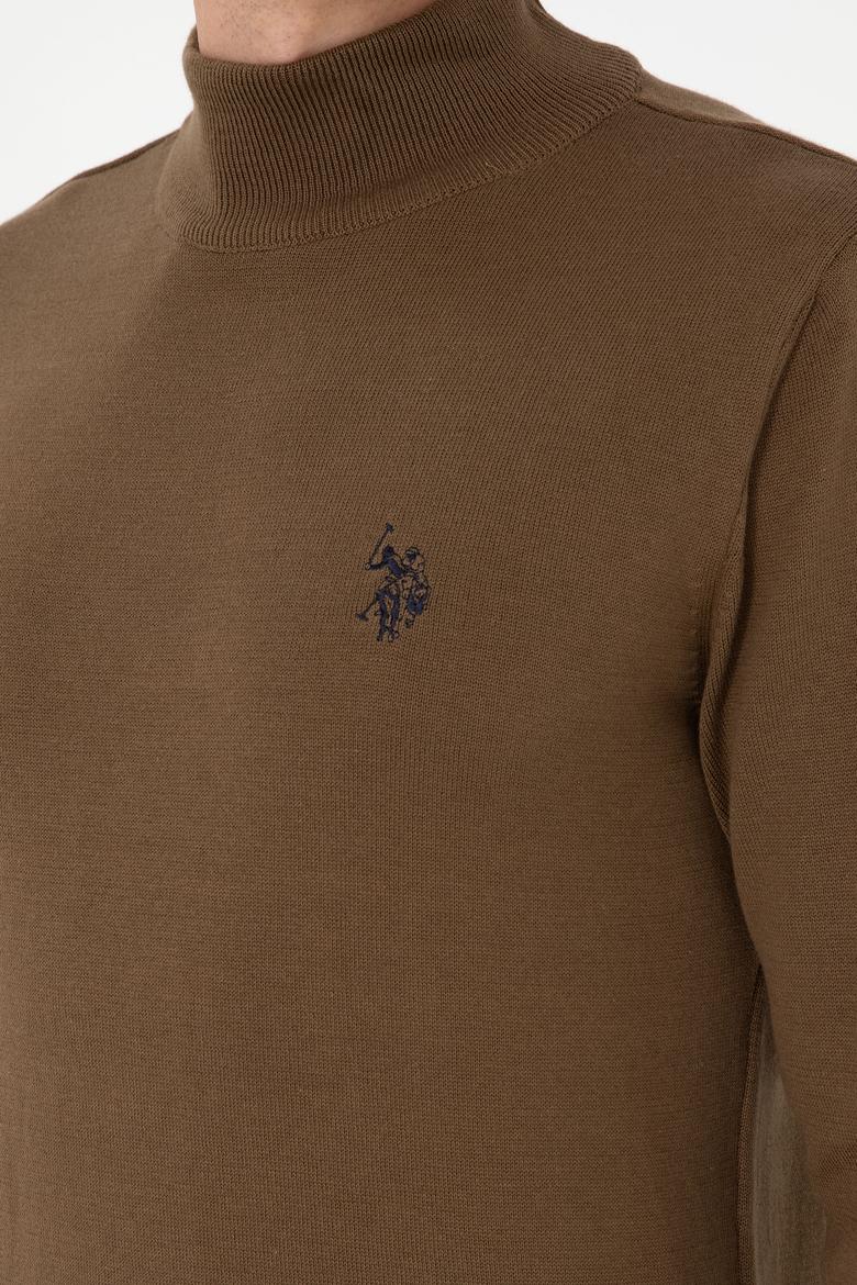 Erkek Slim Fit Yarım Boğazlı Haki Basic Kazak - 50293499010