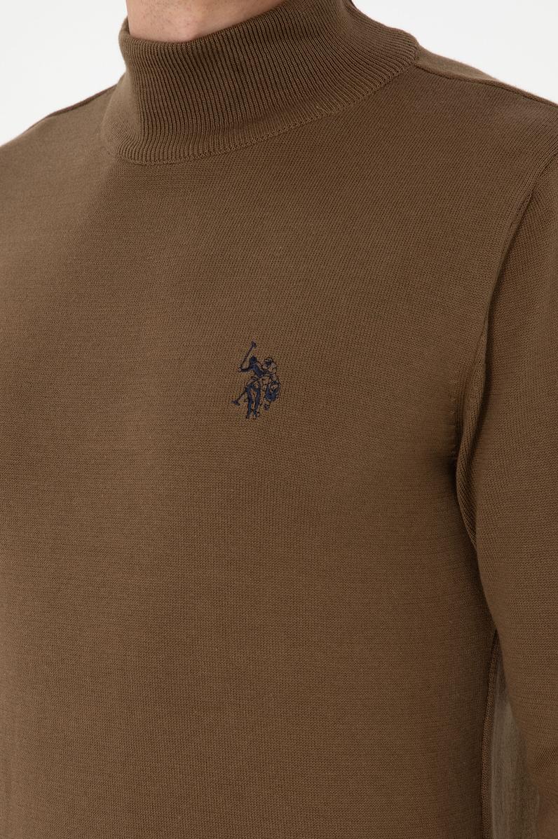 Erkek Slim Fit Yarım Boğazlı Haki Basic Kazak