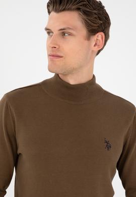 Erkek Slim Fit Yarım Boğazlı Haki Basic Kazak - 50293499010