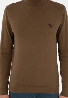 Erkek Slim Fit Yarım Boğazlı Haki Basic Kazak - 50293499010