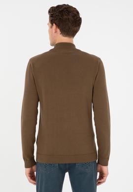 Erkek Slim Fit Yarım Boğazlı Haki Basic Kazak - 50293499010