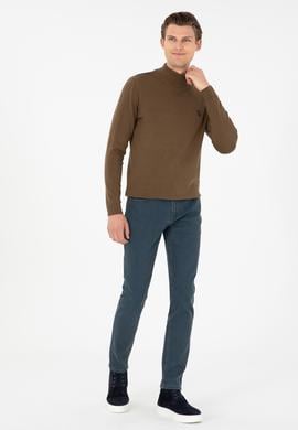 Erkek Slim Fit Yarım Boğazlı Haki Basic Kazak - 50293499010