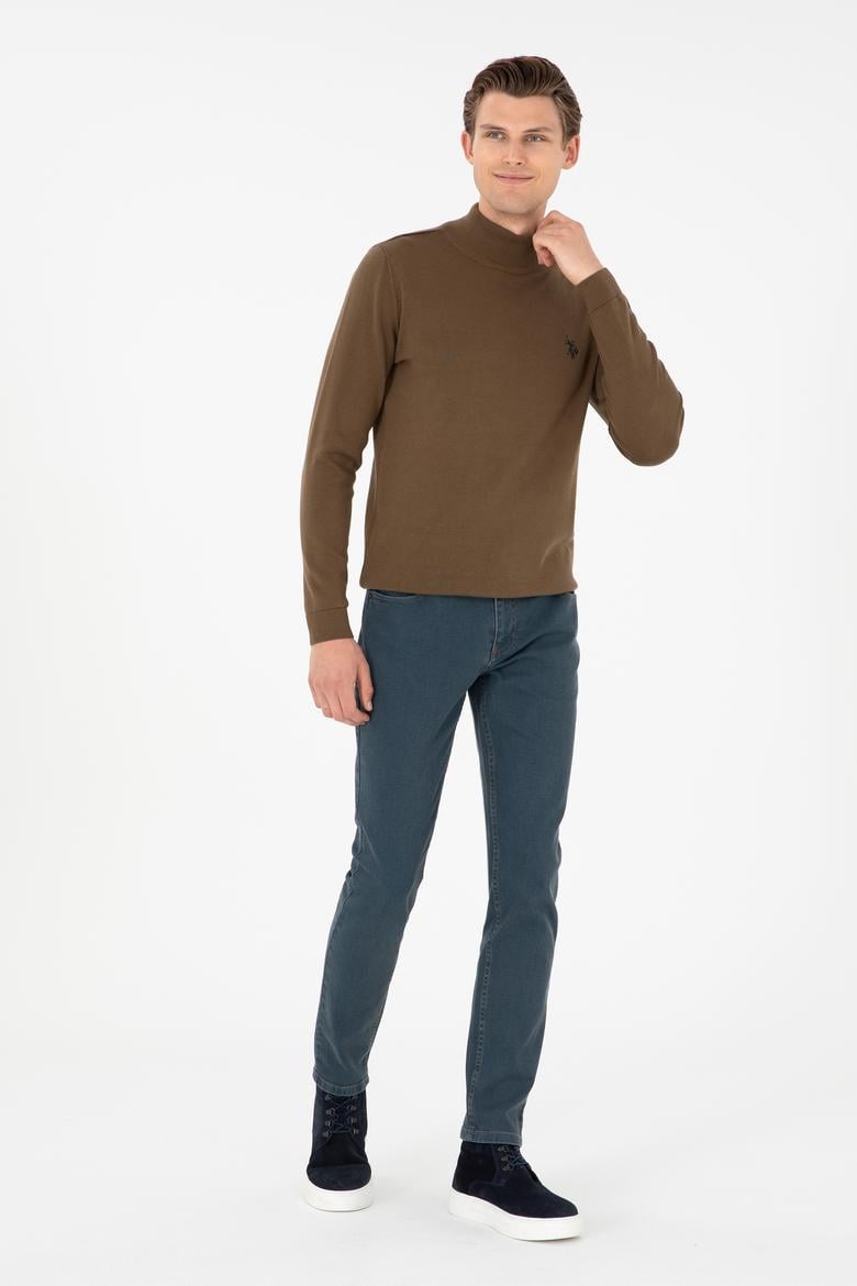 Erkek Slim Fit Yarım Boğazlı Haki Basic Kazak - 50293499010