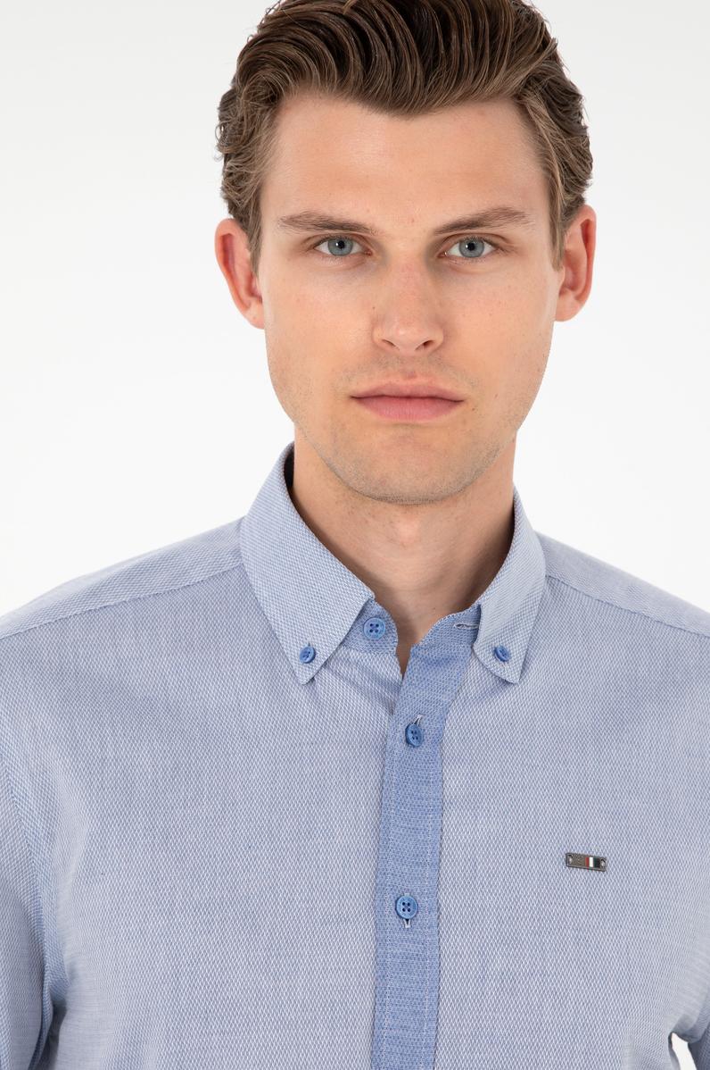 Erkek Saks Uzun Kollu Gömlek