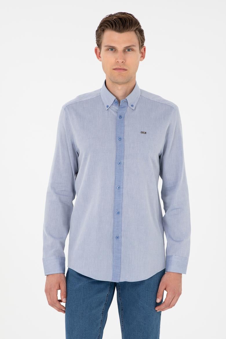 Erkek Saks Uzun Kollu Gömlek