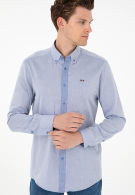 Erkek Saks Uzun Kollu Gömlek - 50292296005