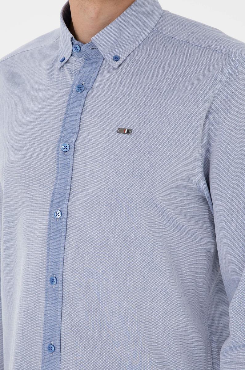 Erkek Saks Uzun Kollu Gömlek