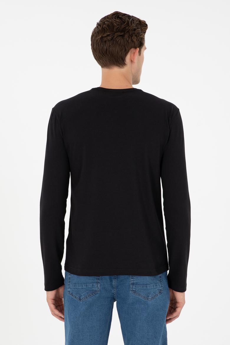 Erkek Slim Fit Bisiklet Yaka Siyah Basic Sweatshirt - 50298246024