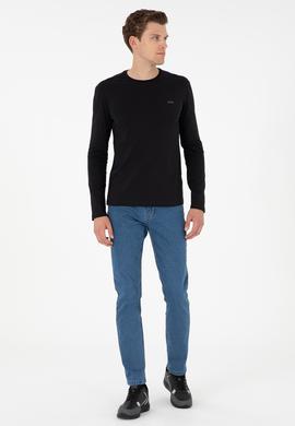 Erkek Slim Fit Bisiklet Yaka Siyah Basic Sweatshirt - 50298246024