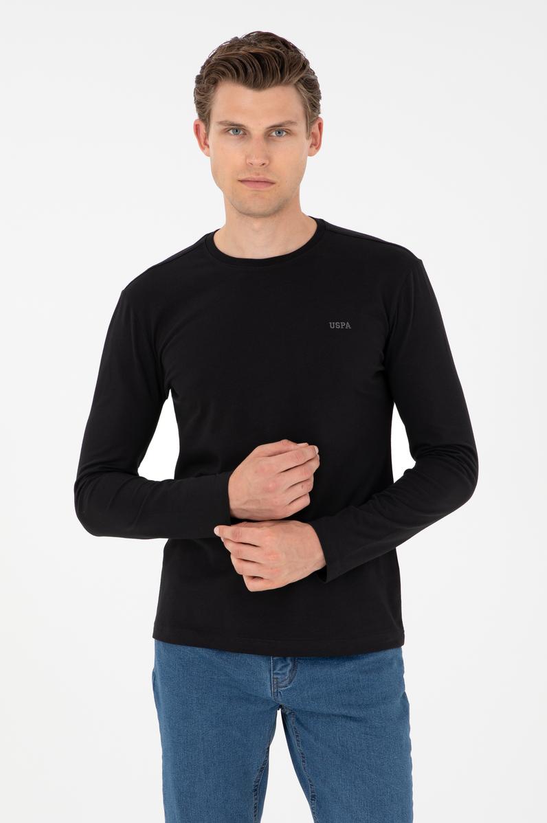 Erkek Slim Fit Bisiklet Yaka Siyah Basic Sweatshirt