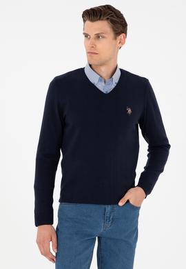 Erkek Slim Fit V Yaka Lacivert Basic Kazak - 50288885059