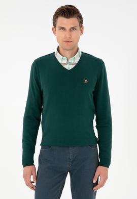 Erkek Slim Fit V Yaka Yeşil Basic Kazak - 50288885114