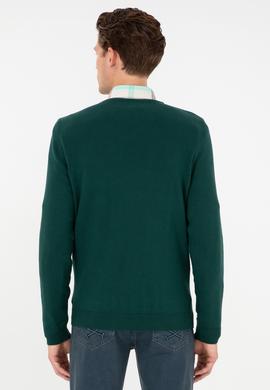 Erkek Slim Fit V Yaka Yeşil Basic Kazak - 50288885114