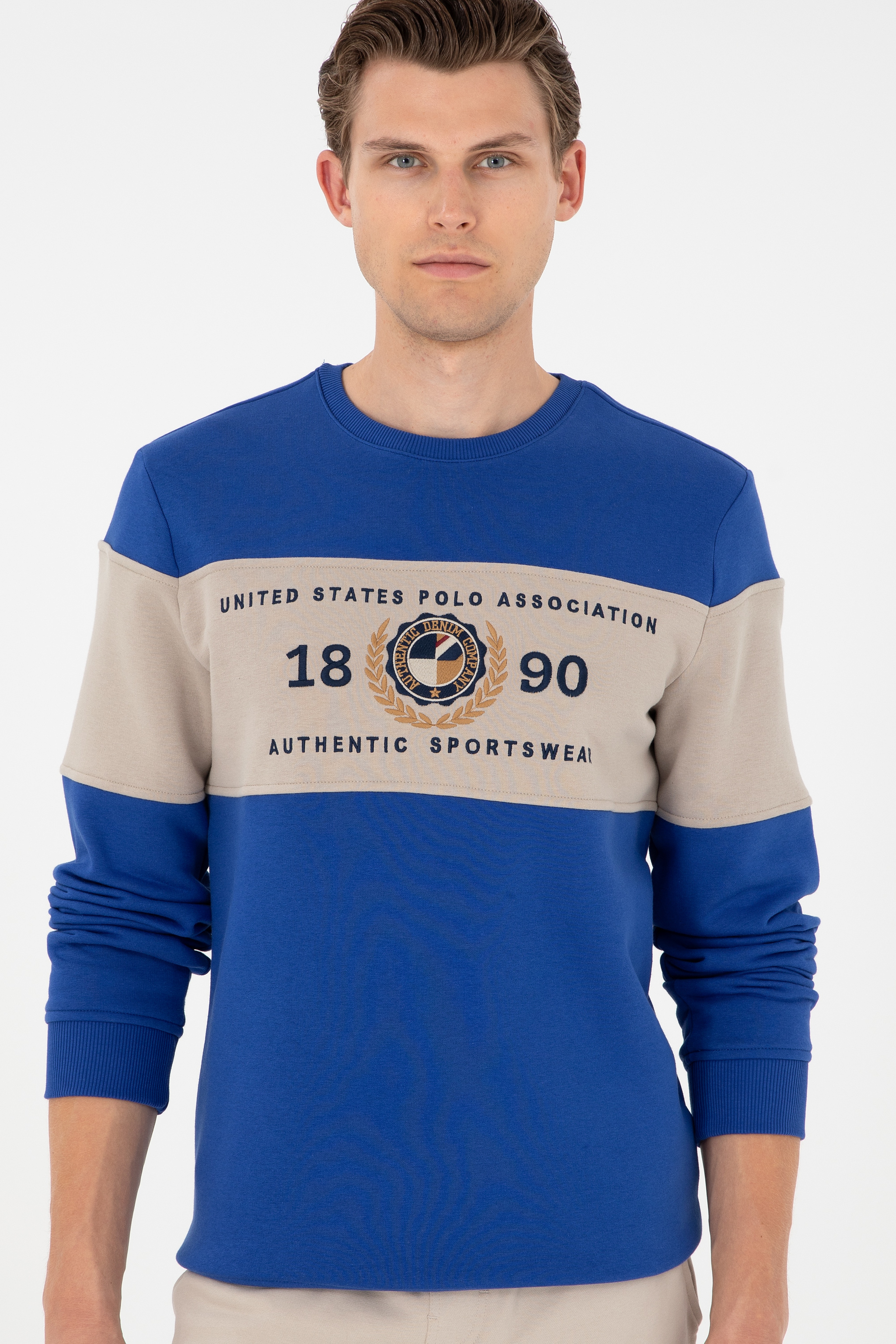 Erkek Regular Fit Bisiklet Yaka Saks Sweatshirt - Image 3