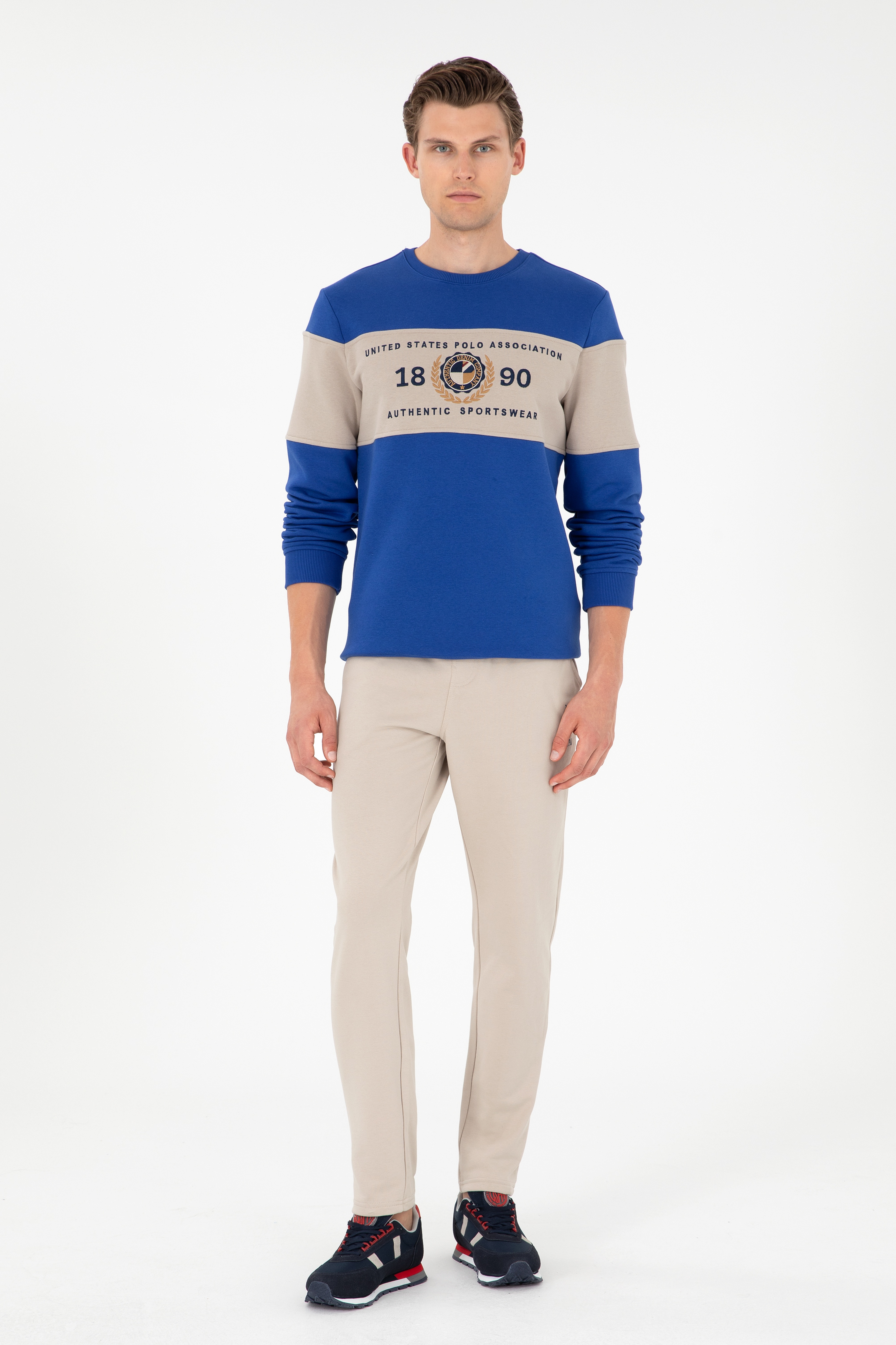 Erkek Regular Fit Bisiklet Yaka Saks Sweatshirt - Image 4