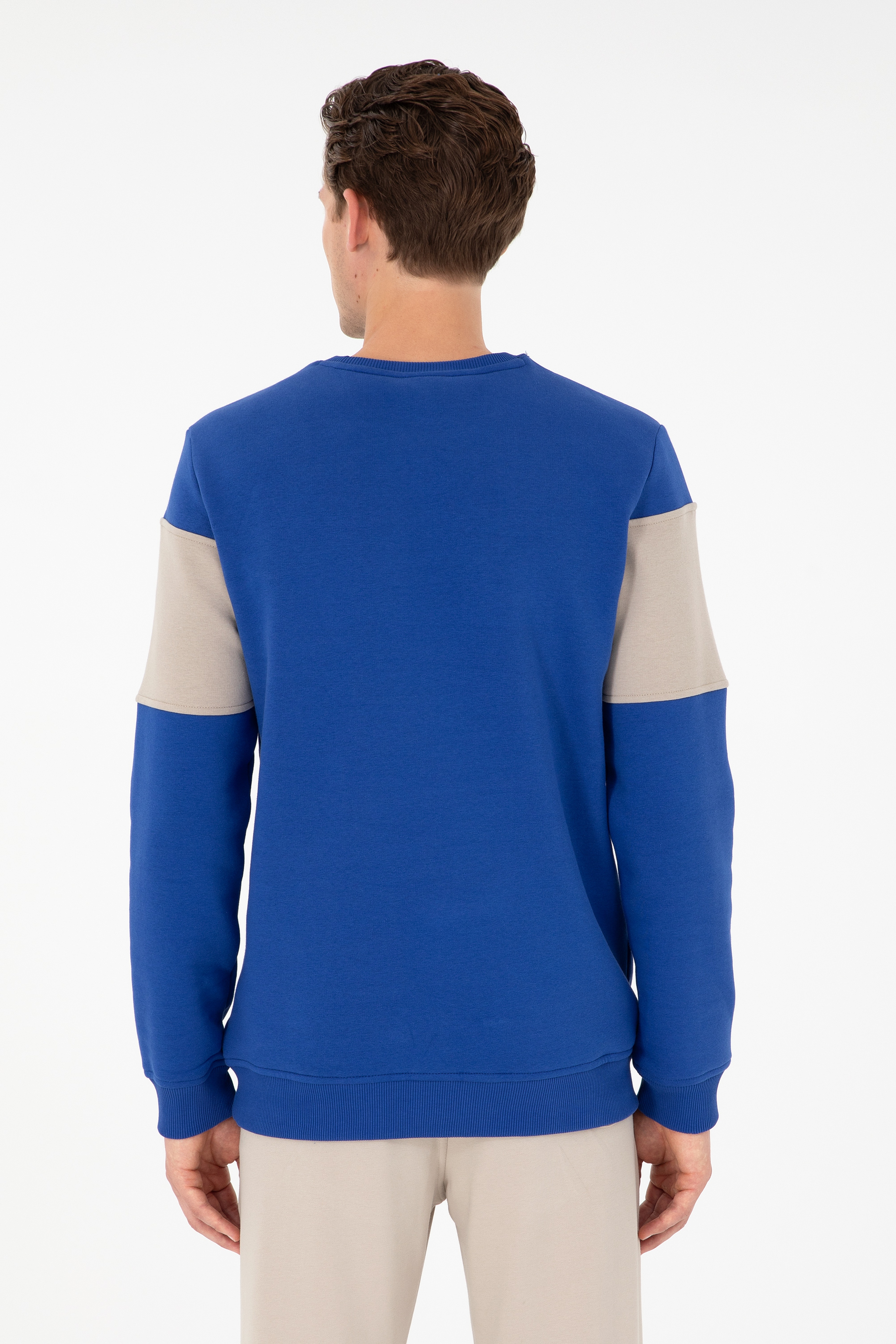 Erkek Regular Fit Bisiklet Yaka Saks Sweatshirt - Image 5