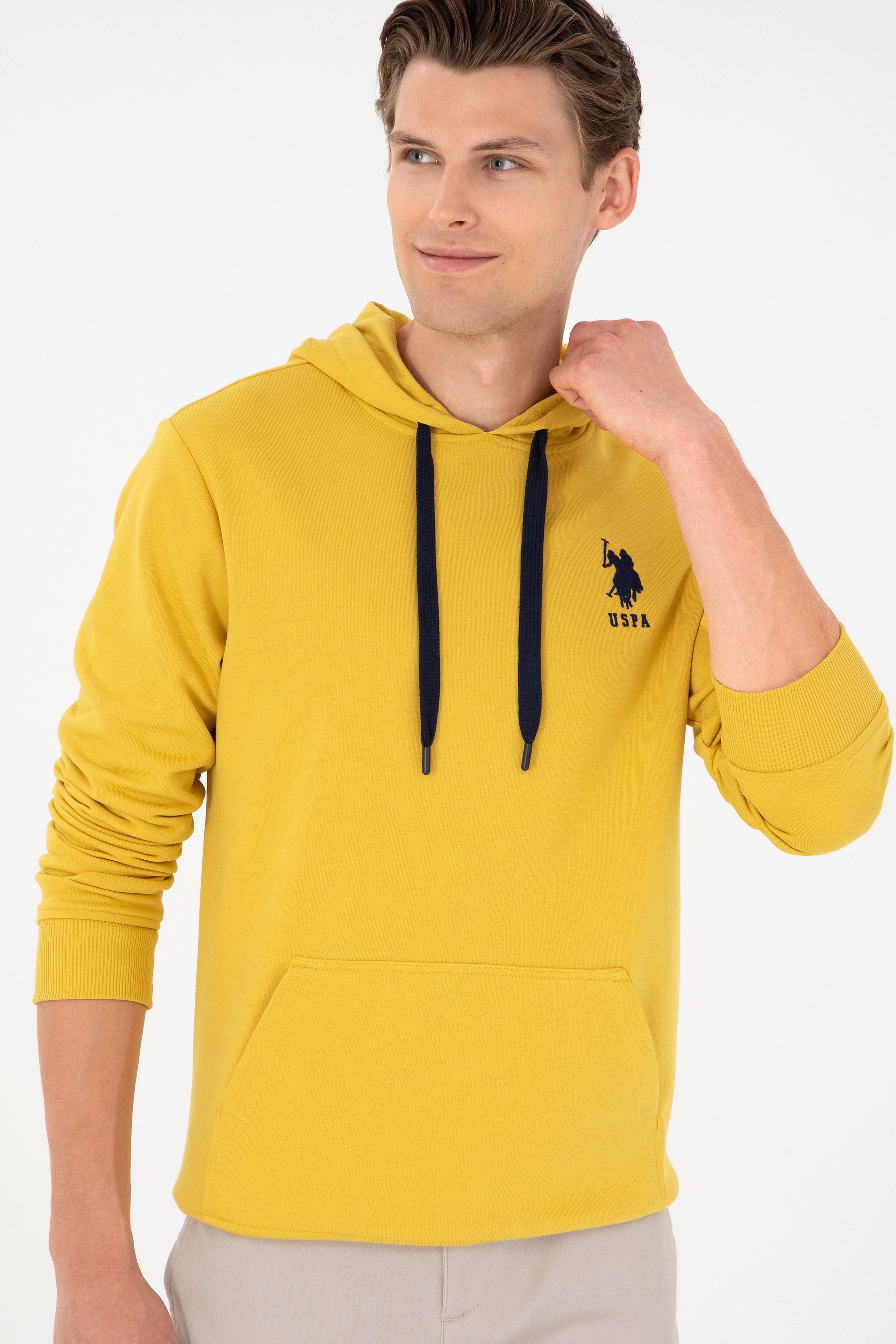 Erkek Sarı Basic Sweatshirt - Image 3