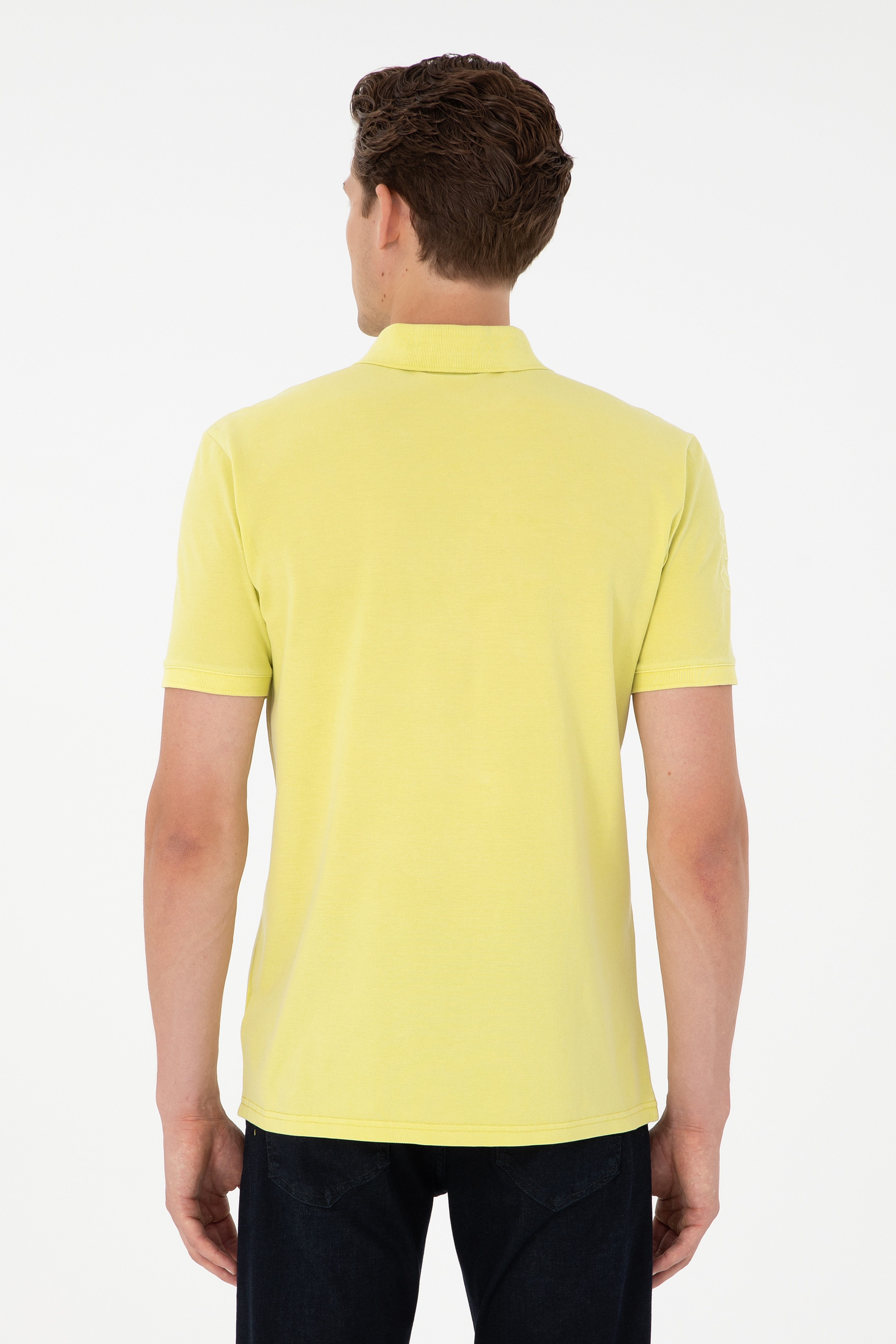 Erkek Slim Fit Polo Yaka Fıstık Yeşili Basic Tişört