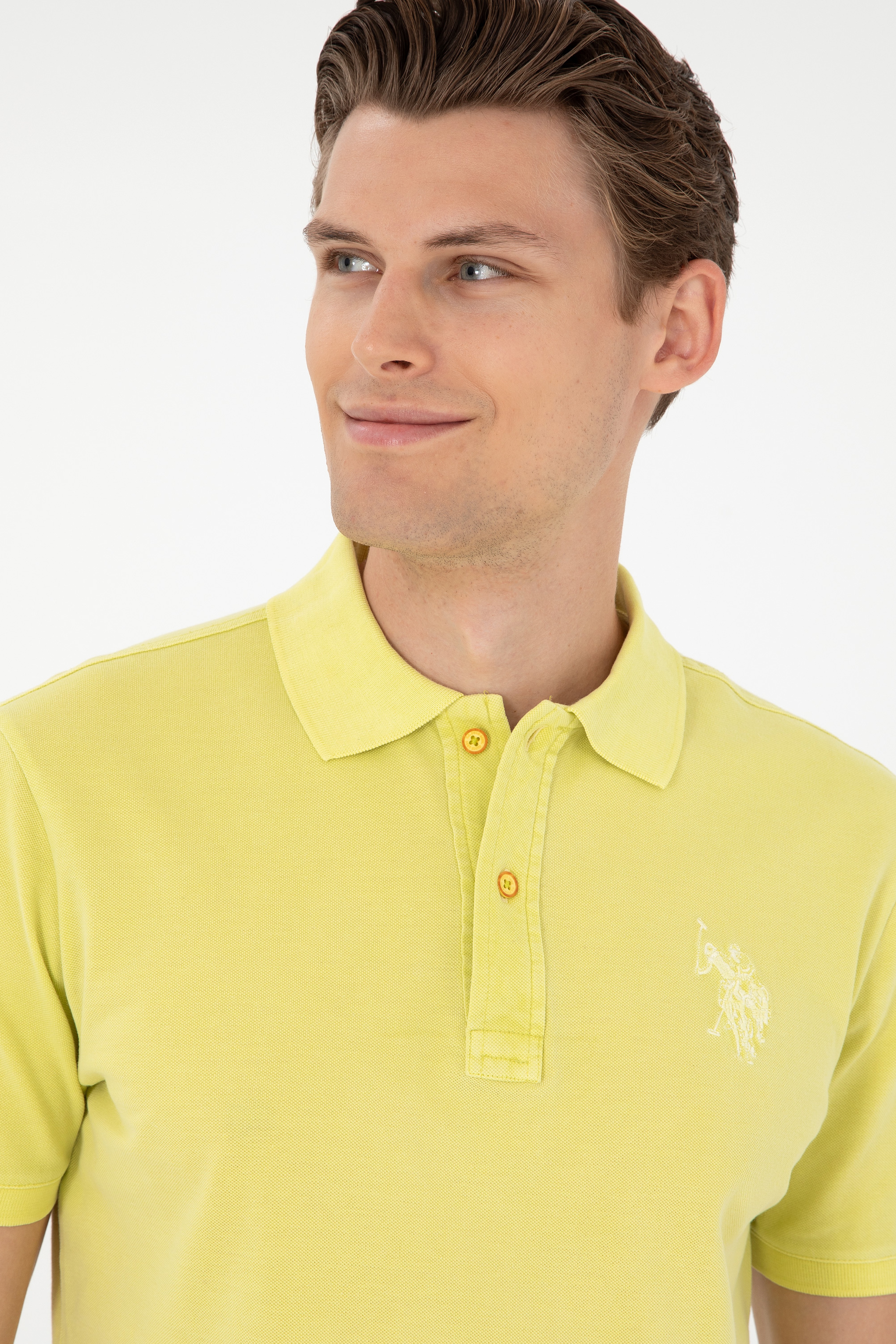 Erkek Slim Fit Polo Yaka Fıstık Yeşili Basic Tişört - Image 2