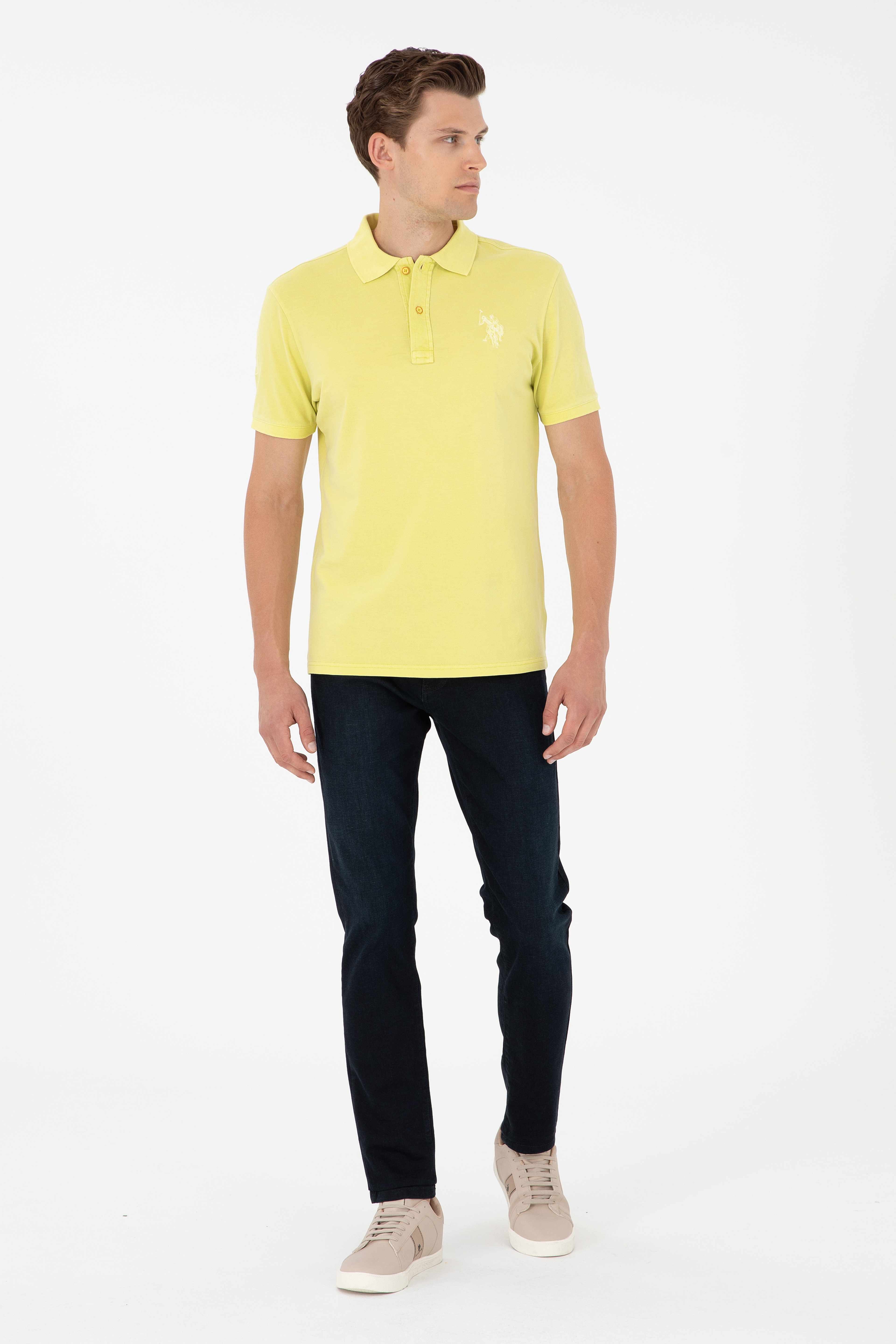 Erkek Slim Fit Polo Yaka Fıstık Yeşili Basic Tişört