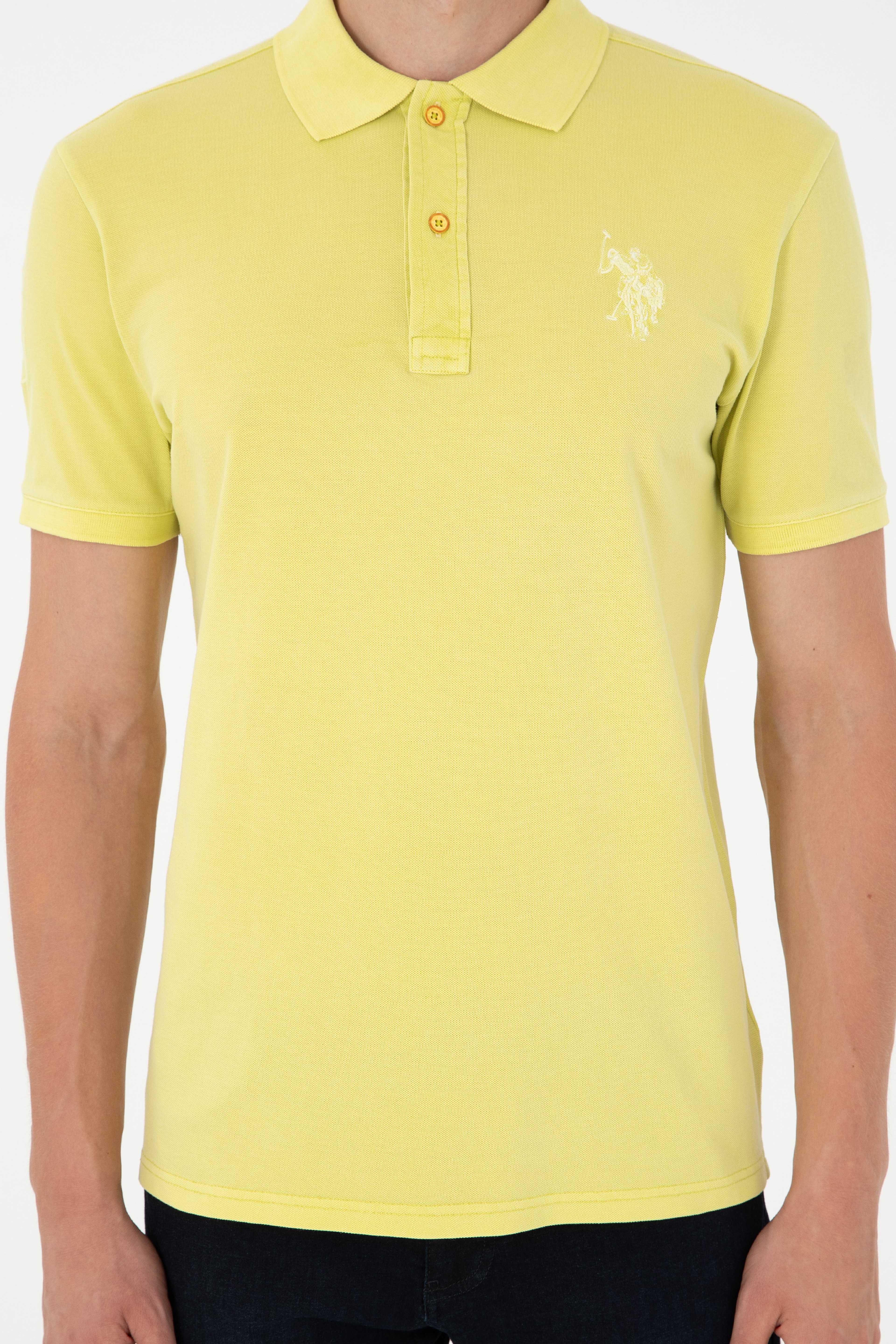 Erkek Slim Fit Polo Yaka Fıstık Yeşili Basic Tişört - Image 6