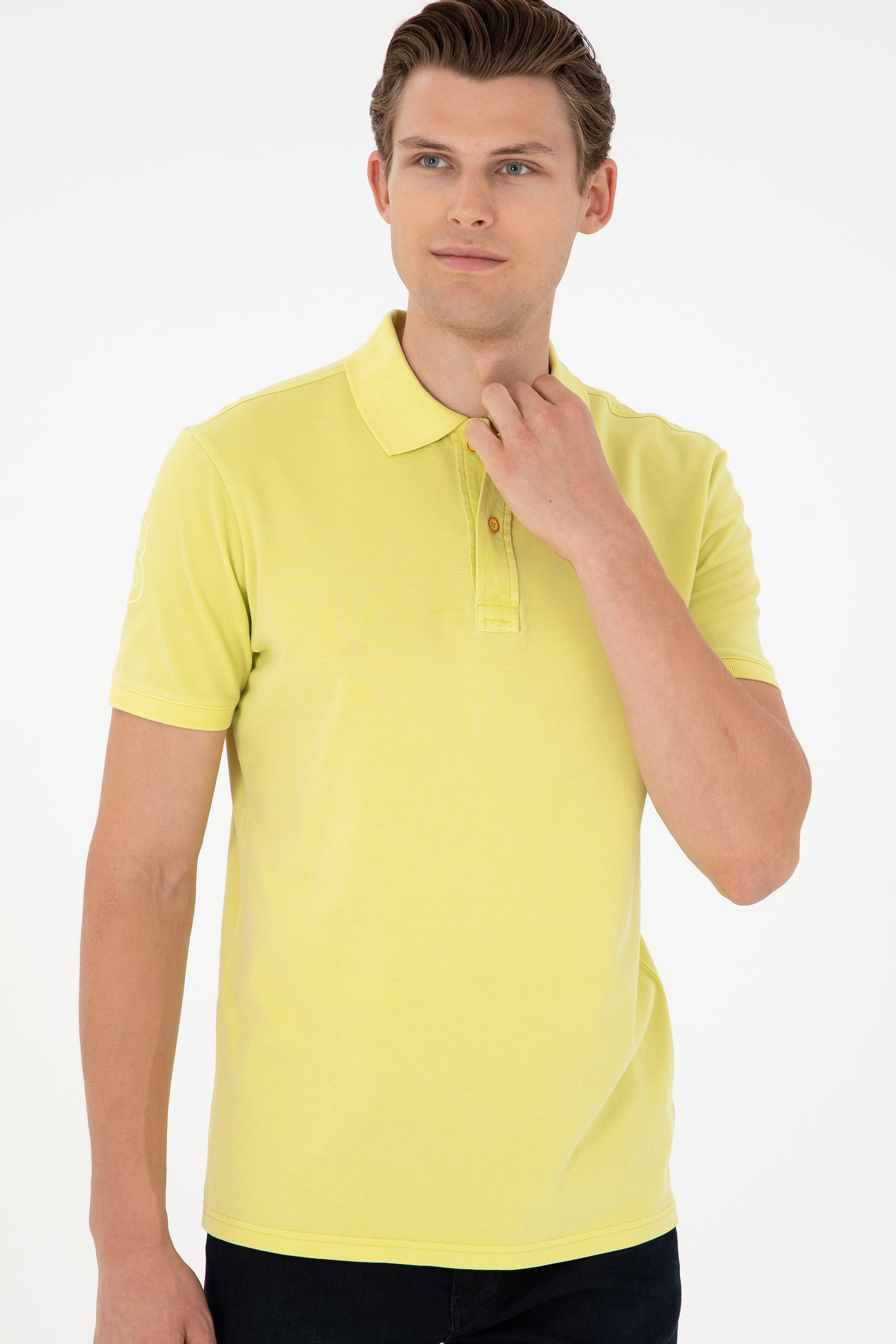Erkek Slim Fit Polo Yaka Fıstık Yeşili Basic Tişört