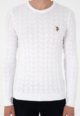 Erkek Slim Fit Bisiklet Yaka Beyaz Basic Kazak - 50288883064