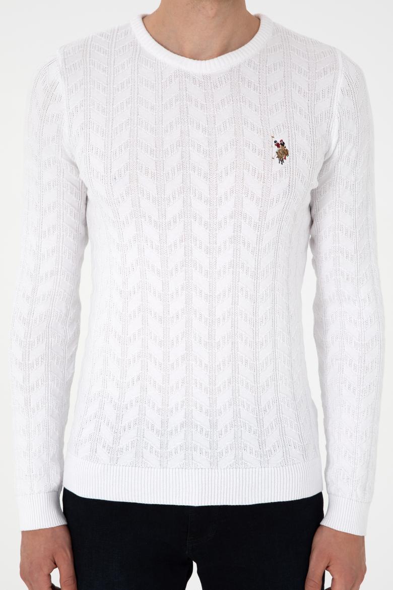 Erkek Slim Fit Bisiklet Yaka Beyaz Basic Kazak - 50288883064