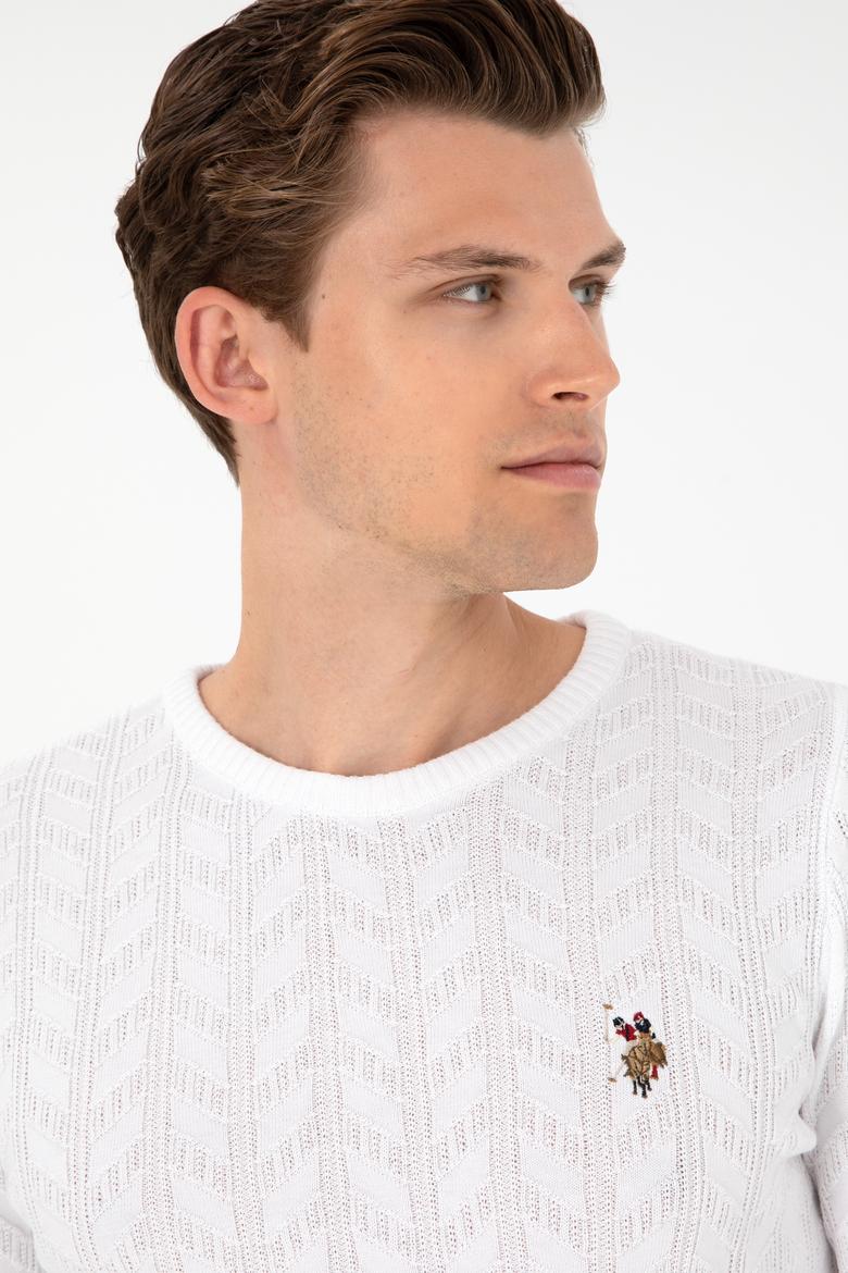 Erkek Slim Fit Bisiklet Yaka Beyaz Basic Kazak - 50288883064