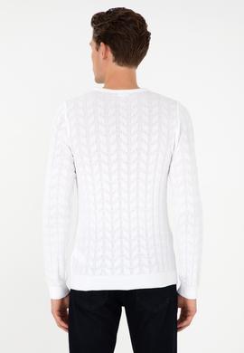 Erkek Slim Fit Bisiklet Yaka Beyaz Basic Kazak - 50288883064