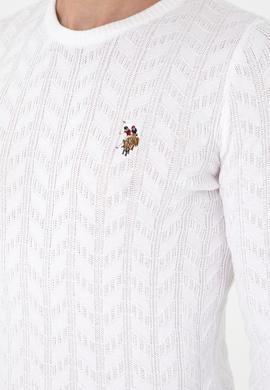 Erkek Slim Fit Bisiklet Yaka Beyaz Basic Kazak - 50288883064